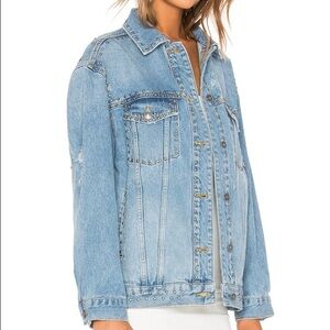 Free People Studded Denim Trucker Jacket Oversized M